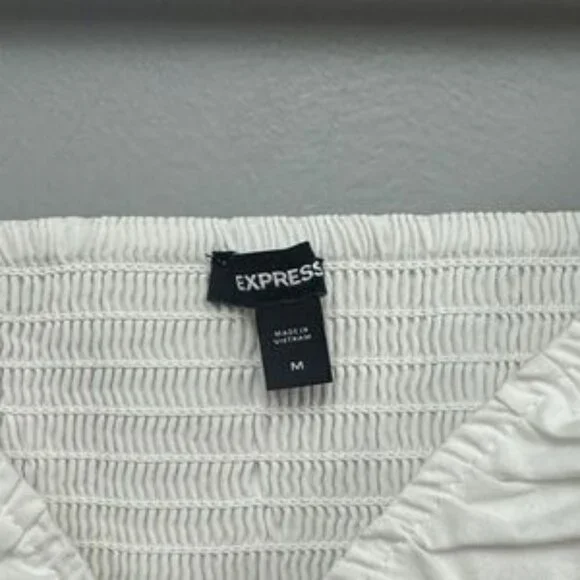 Express White Puff Sleeve Peplum Blouse - Picture 3 of 5